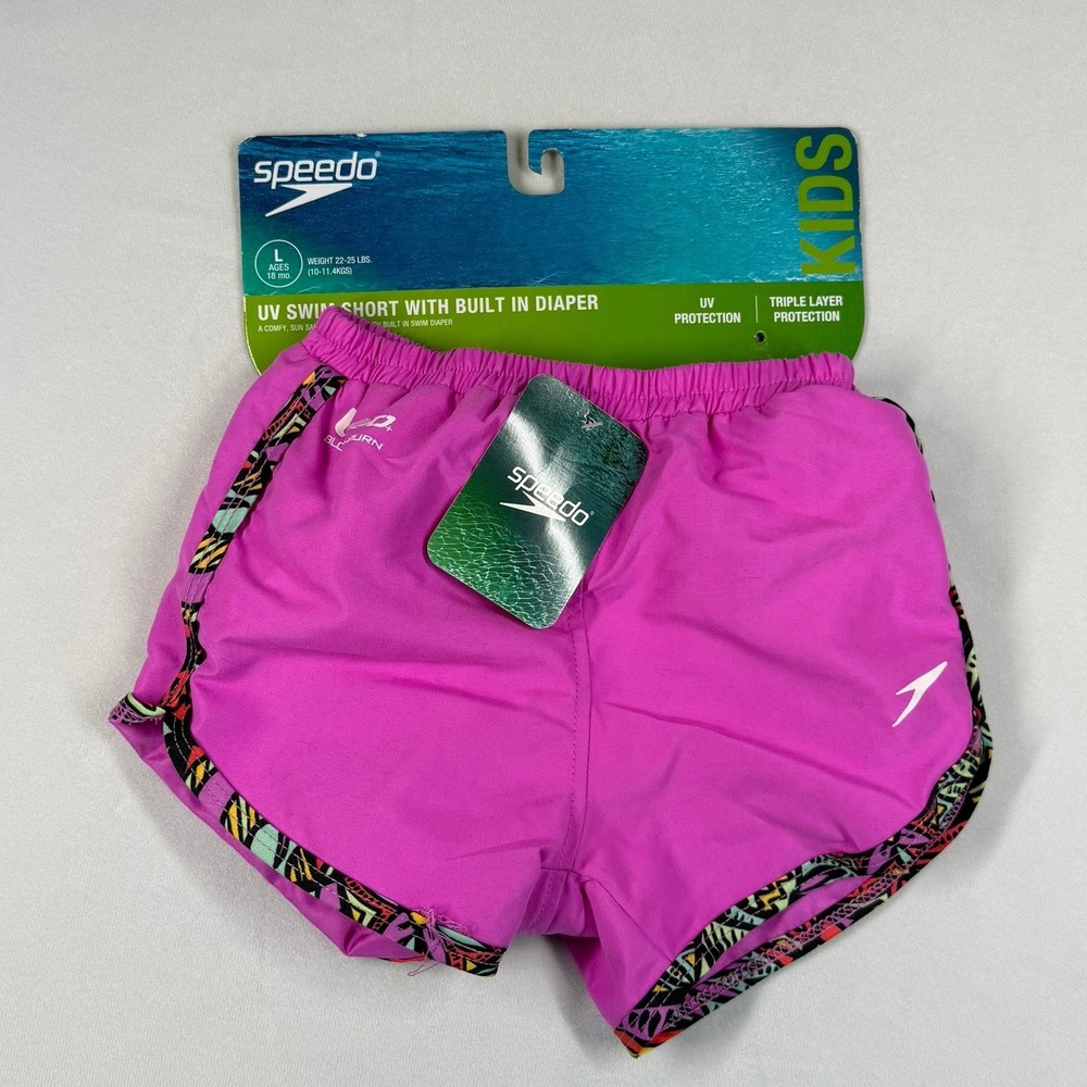Speedo Kids UV Swim Short with Built In Diaper Pink Size L 18 Months UV50+ New